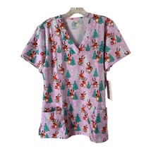 Light Purple Holiday-Themed Scrub Top – Reindeer &amp; Christmas Design, New - $10.17