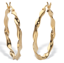 18K GOLD STERLING SILVER TWISTED HOOP GP EARRINGS 1.25&quot; DIAMETER - £79.74 GBP