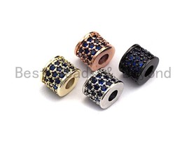 CZ Big Hole Drum Barrel Cobalt Micro Pave Beads, Gold/Rose Gold/Silver/Black - $2.20