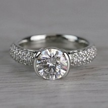 Half Bezel 2.50Ct Round Diamond 14k White Gold Finish Engagement Ring Size 7.5 - £91.62 GBP