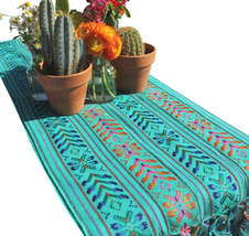 Del Mex Woven Rebozo Style Mexican Table Runner Scarf (Teal) - £23.73 GBP