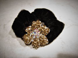 Flower  shaped hair tie pony tail holder scrunchie with gold crystals - £5.55 GBP