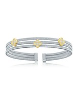 Bonded 14K Gold Plating Flower Shapes CZ Sterling Silver Triple Bangle B... - £201.69 GBP