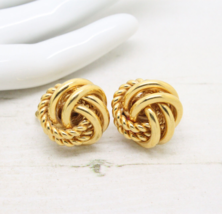 Vintage 1980s Signed NAPIER Gold Plated Knot Stud Clip On EARRINGS Jewel... - $26.85