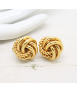 Vintage 1980s Signed NAPIER Gold Plated Knot Stud Clip On EARRINGS Jewel... - £21.51 GBP