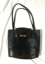 BRIGHTON Black and Brown Faux Croc Leather Shoulder Bucket Bag - £23.34 GBP