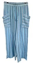 Indigo Rein Junior&#39;s Wide Leg Striped Flowy Linen Pants Raw Hem Size L Blue - £15.56 GBP