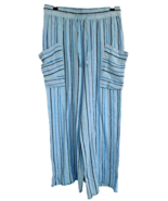 Indigo Rein Junior&#39;s Wide Leg Striped Flowy Linen Pants Raw Hem Size L Blue - £15.56 GBP