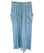 Indigo Rein Junior&#39;s Wide Leg Striped Flowy Linen Pants Raw Hem Size L Blue - $376.14 MXN