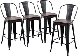 Yongqiang Metal Barstools Set of 4 High Back Bar Stools Dining Bar Chairs - £188.63 GBP
