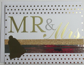 Wedding Handmade card White Gold Mr. &amp; Mrs. Bell Foil Glitter w/envelope - £4.69 GBP