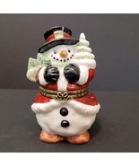 Vintage Hand Painted Ceramic Holiday Top Hat Snowman Holding Christmas T... - $12.21 CAD
