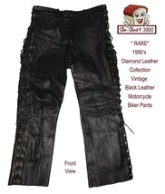 Diamond Leather Collection Rare Black Leather Motorcycle Biker Pants - £199.07 GBP