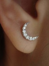 0.30Ct Simulated Diamond Half Moon Stud Earrings 14K White Gold Plated Silver - $89.09