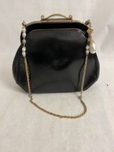 Vintage Classy Black Evening Shoulder Bag Purse w Pearl Detail &amp; Gold Hardware - £21.35 GBP