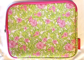 Lilly Pulitzer Zipper Tablet Case Lime Green Bright Hot Pink Flowers 10 x 8&quot; - £11.21 GBP