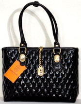 Marino Orlandi Italian Designer Quilted Black Glossy Leather Tote Bagnwt! - £348.49 GBP
