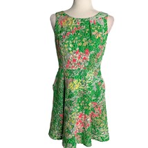 Maeve Anthropologie Lace Sequin Mini Dress 6P Green Floral Pleated Pockets Zip - £36.44 GBP