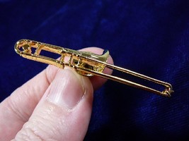 (M-210-A) TROMBONE tac pin JEWELRY 24k gold plate tack brooch Bach slide - £15.88 GBP