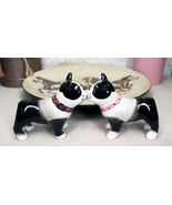 Ebros Dog Boston Terrier Salt &amp; Pepper Shakers Ceramic Magnetic Figurine... - £13.42 GBP