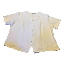 TR Bentley Blouse Womens White Button Down Floral Embroidered Shirt Top 20W - $13.09