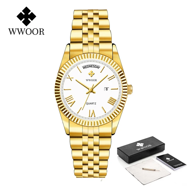 Gold Watches Mens Luxury Stainless Steel With Calendar Warterproof Male Watch We - £24.66 GBP