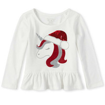 NWT The Childrens Place Unicorn Glitter Christmas Girls Peplum Shirt 2T ... - $5.49