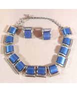 Moonglow Lucite Thermoset Blue Necklace Choker Earrings Set Plastic Vint... - $42.39
