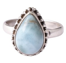 925 Sterling Silver Natural Larimar Gemstone Handmade Fine Jewelry Ring - £24.36 GBP