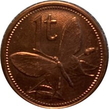 2004 Papua New Guinea 1 Toea  One Cent coin. Butterfly. Paradise Bird. - £2.89 GBP