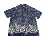 Caribbean Joe Men&#39;s Blue White Hawaiian Button Down Rayon Shirt Size Medium - $12.86