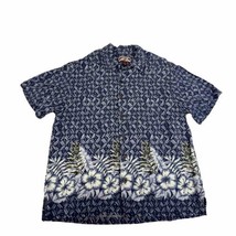 Caribbean Joe Men&#39;s Blue White Hawaiian Button Down Rayon Shirt Size Medium - $12.86
