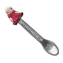 dollhouse miniature baby spoon toddler spoon silver tone handle doll red dress - £6.99 GBP