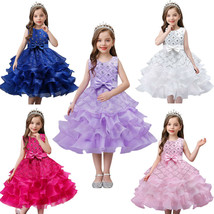 Wedding Flower Girl&#39;s Bridesmaid Ruffles Lace Cute Bow Waist Evening Dress - £17.39 GBP+