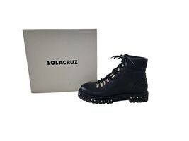 LOLA CRUZ Mountain Leather Ankle Boots US9 EU40 Black Studded Square Hee... - $118.80