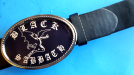 Black Sabbath Rock Epoxy Photo Music Belt Buckle &amp; Black Bonded Leather Belt All - £21.36 GBP