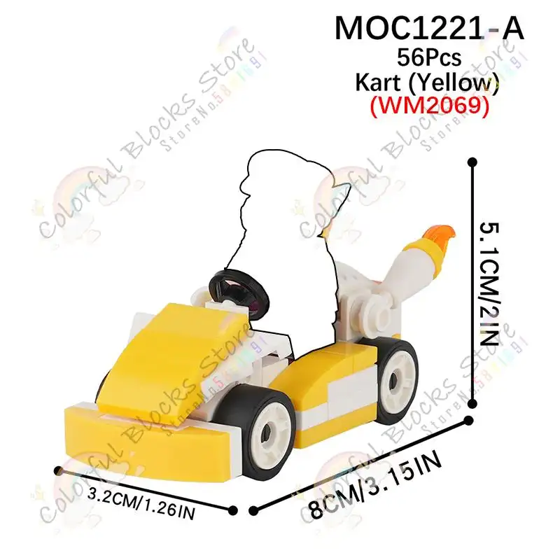 Creativity Series Bricks Toys Cartoon Racing Car Model Colorful MOC Kart Buildin - $8.09