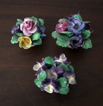 Coalport c1920 Set of 3 x Miniature 2&quot; Porcelain Basket Flowers  - $33.25