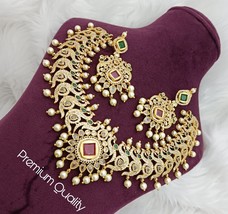 Bollywood Style Gold Plated Indian Kundan Choker Peacock CZ Bridal Jewelry Set - £68.54 GBP