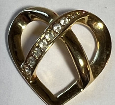 Pendant Heart Shaped with Rhinestones Across One Band Gold Stainless Steel 1 In. - £2.34 GBP