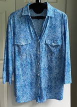 J.McLaughlin Button Down Blue Snake Print Casual Boho Chic Blouse Shirt, Size L - £50.39 GBP