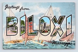 Grande Lettera Greetings From Biloxi Mississippi Ms Unp Non Usato Lino Cartolina - £5.58 GBP