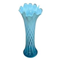 Vintage Jefferson Glass Vase Blue Opalescent Diamond &amp; Thumbprint Scallo... - $75.00