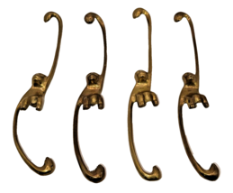 4 Vintage Solid Cast Carved Brass 7” Hanging Monkey Hanger Hook Mid Century - £37.90 GBP
