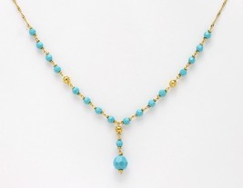18k solid yellow gold / turquoise beads Singapore twist necklace #b4  #54 - £335.96 GBP