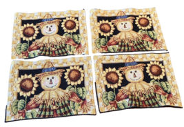 Sunflower Field Placemats Woven Tapestry Set of 4 Farm Scarecrow Autumn Harvest - £12.67 GBP