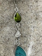 Vintage Blue Turquoise Howlite Peridot Lever Back Earrings 925 Sterling Silver - £57.15 GBP