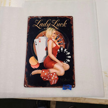 Lady luck casino card chips dice pinup girl steel metal sign - £70.38 GBP