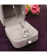 Gorgeous Silver Necklace Pendant Women Cubic Zircon Jewelry Double Heart... - £10.21 GBP