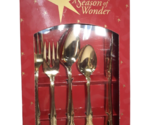 Vtg Gold Tone &amp; Enamel Christmas Stainless Flatware Holly Berries &quot;20&quot; P... - £54.73 GBP